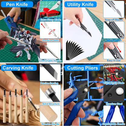 Gundam Tool Kit, 192 Pcs Professional Model Tool Kit for Gundam, Modeling Tools for Models with Decals Sticker Operated Box, Model Building Tools Hobby Tools Craft Set for Repairing Fixing Painting