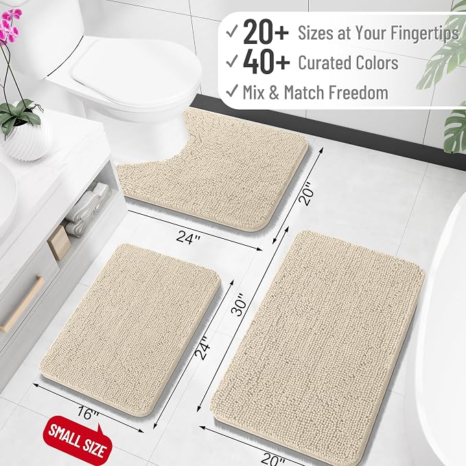 OLANLY Large Bathroom Rugs 45x27, Extra Soft Absorbent Chenille Bath Rugs, Rubber Backing Quick Dry, Machine Washable Bath Mats for Bathroom Floor, Tub and Shower, Home Decor Accessories, Sand