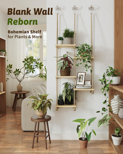GENTINGBRO Window Plant Shelves Macrame Plant Hanger Floating Shelves Window Sill Shelf for Plants Hanging Plant Stand Indoor Window Plant Holder Boho Decor Living Room Bedroom Wall Decor