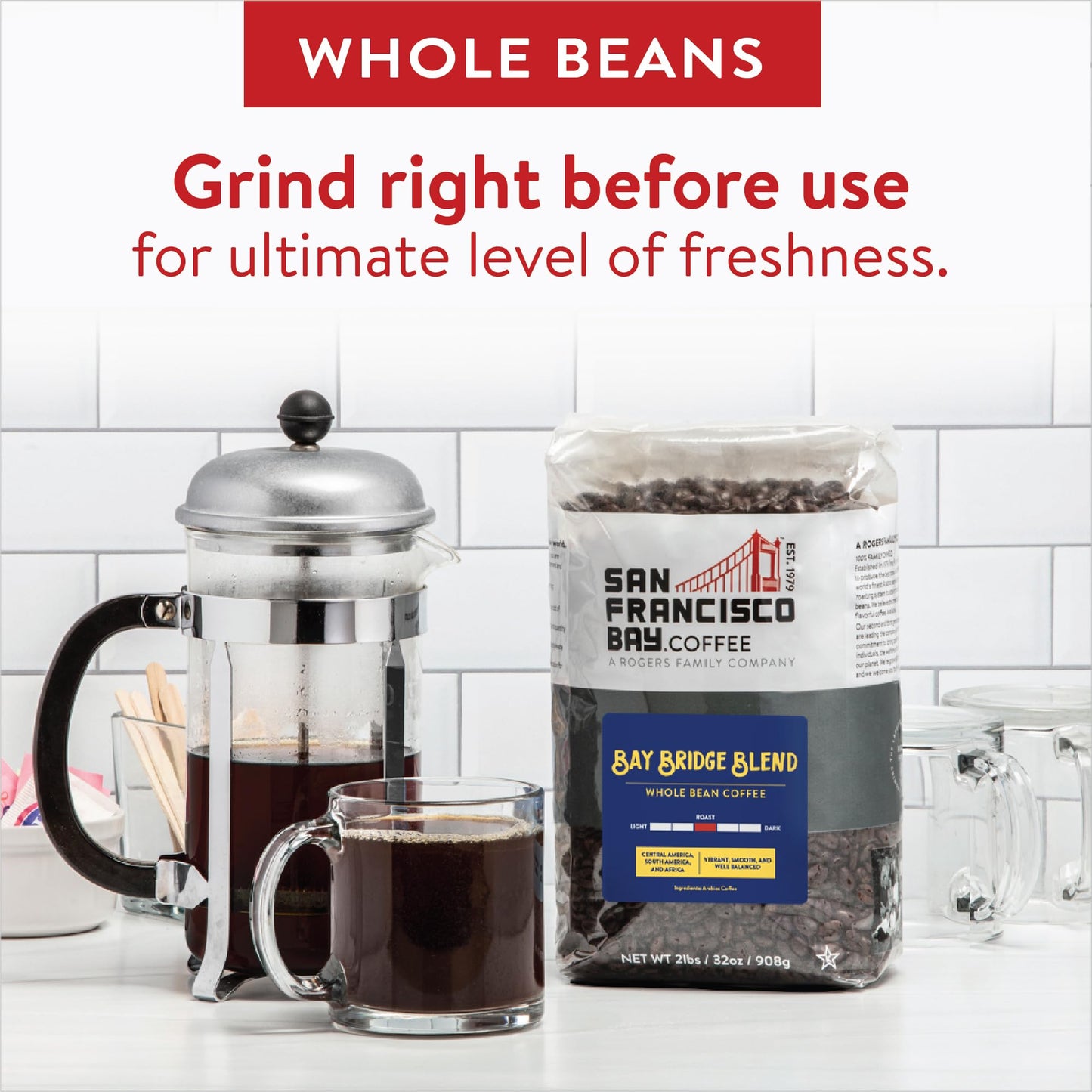 San Francisco Bay Whole Bean Coffee – Bay Bridge Blend (2lb Bag), Medium Roast
