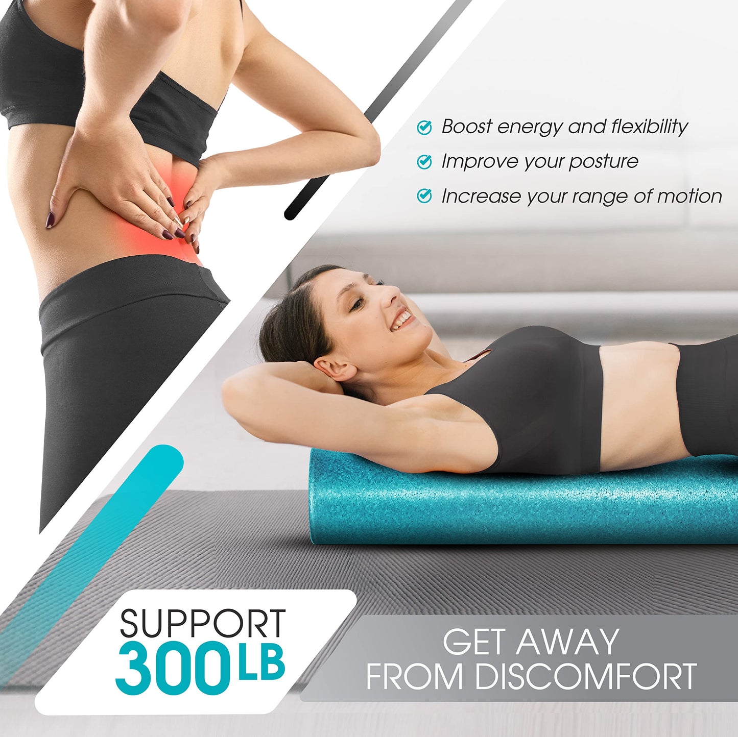 Yes4All High-Density EPP Round Back Roller Foam, Exercise Foam Roller for Yoga, Pilates & Stretching - 12, 18, 24, 36 inch
