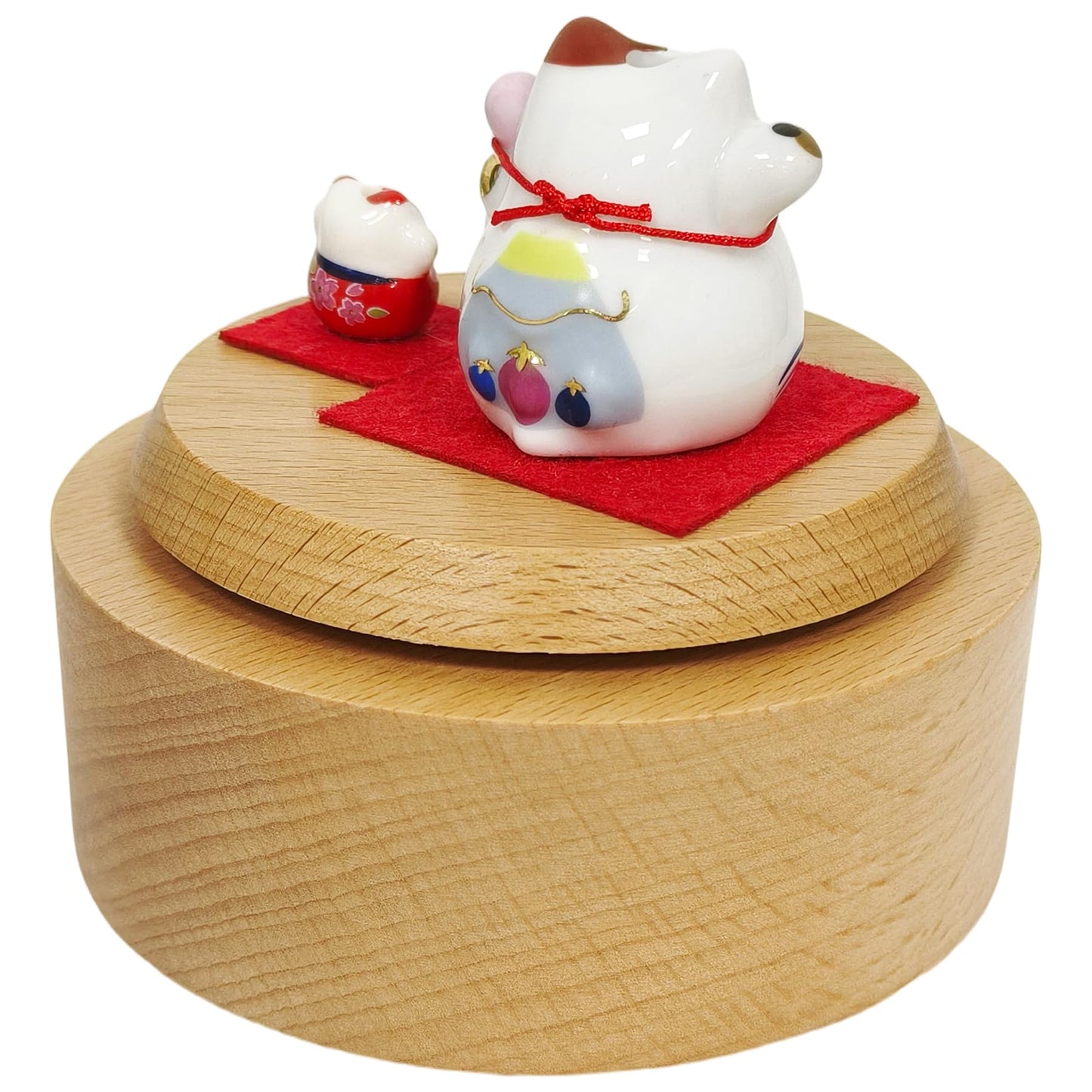Briskfeel Rotating Lucky Cat Music Box | Ceramic Maneki Neko Figurine on Wooden Base Musical Box | Feng Shui Wealth & Prosperity Decoration | Desk Decor Good Fortune Gift (Lucky Cat)