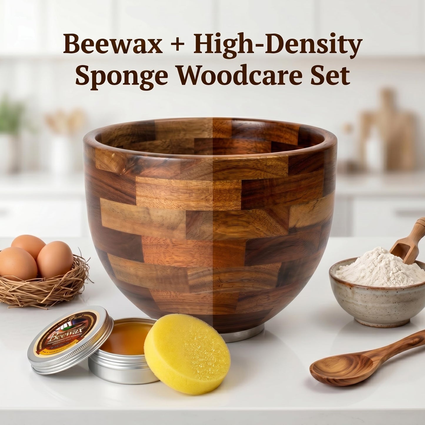 Handcrafted Wood Mixing Bowl for KitchenAid Tilt-Head Stand Mixers, Natural Wooden Bowl with Stainless Steel Base, 4.5–5 Qt, Natural Wood