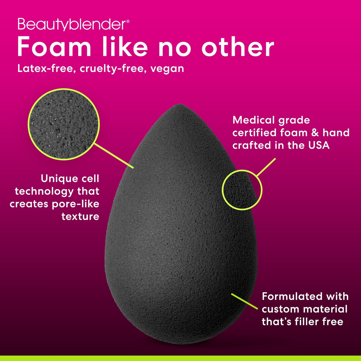 Beautyblender® | Original Pink Beauty Blender Makeup Sponge, Super-Soft Foam Easily Blends Foundations, Powders & Creams, Made in USA, Reusable, Washable, Streak Free Application, Vegan, Cruelty Free