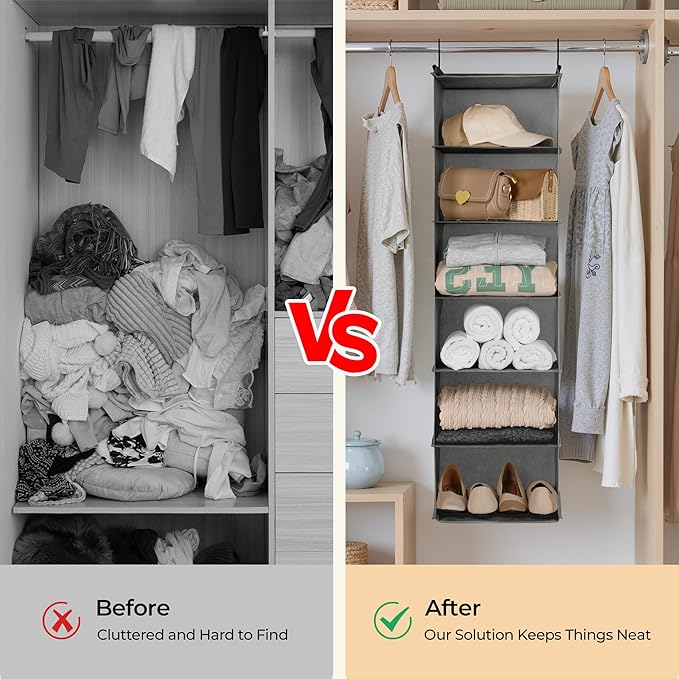 GRANNY SAYS 6 Shelf Hanging Closet Organizers and Storage, Collapsible Closet