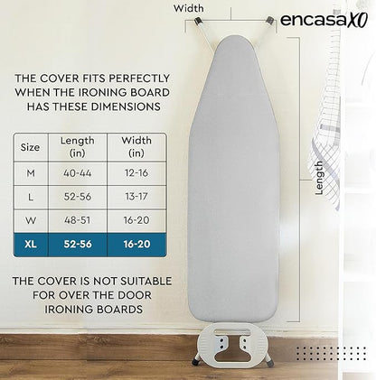 Encasa XO Ironing Board Cover and Pad 54"x18" - 4mm Felt & 2mm Foam Metallized