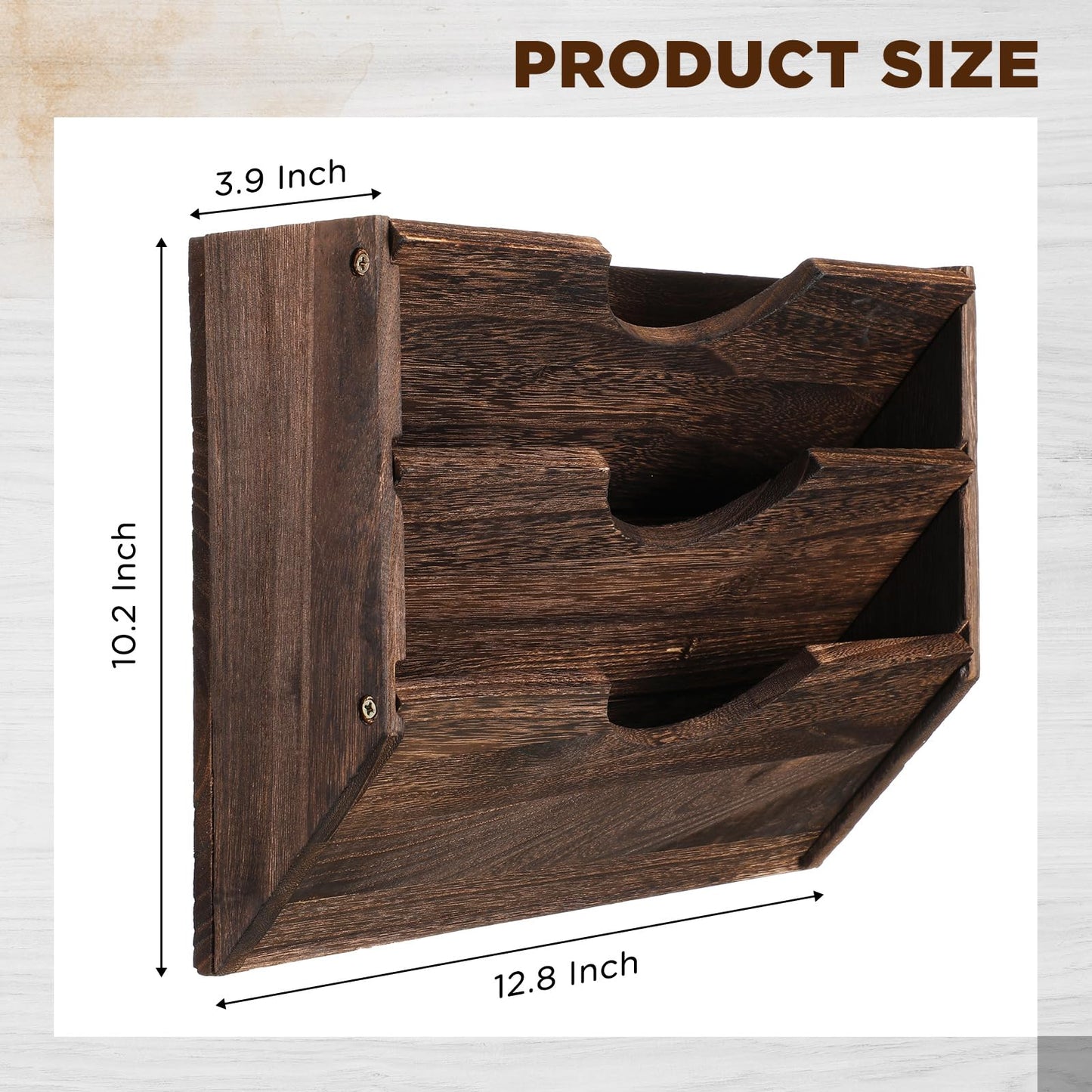 RattanView 3 Wall Wood File Organizer Hanging File Organizer for Office Rustic Paper Mail Organizer Mounted Storage Rack for Home Documents Magazine Literature Folders Brown