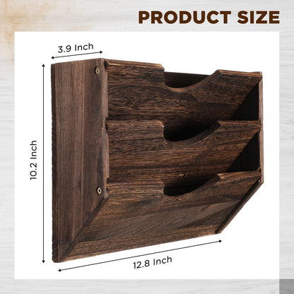 RattanView 3 Wall Wood File Organizer Hanging File Organizer for Office Rustic Paper Mail Organizer Mounted Storage Rack for Home Documents Magazine Literature Folders Brown