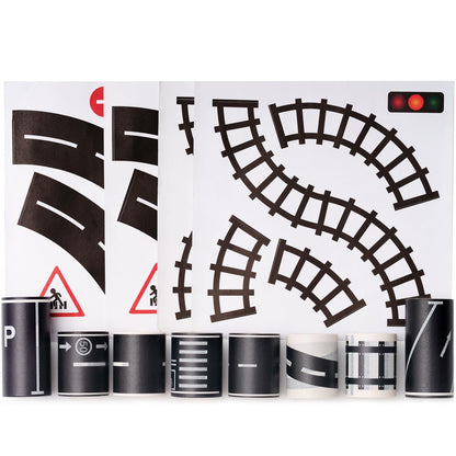 MAGLITT Road Tapes & Curves Stickers Set 8 Rolls Black Highway Tapes Traffic Decorative Masking Tape for Toy Cars, Vehicles Kits, Kids Party Gift