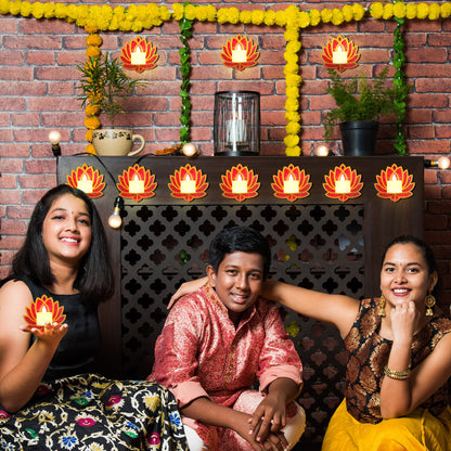 Yalikop 12 Pack Diwali Decoration 4 x 4 Inch Jharokha Lotus Design Wooden Candle Holder Tea Light Diya Holder Traditional Lotus Box Decor for Deepavali Decoration Festive Wall Decor DIY Craft