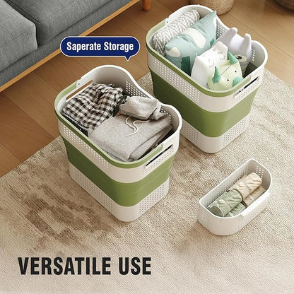 TECHMILLY Collapsible Plastic Laundry Basket Hamper