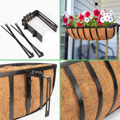 LCHUANG Railing Planter Window Box - 2 Pack 30 Inch Deck Balcony Rail Planter with Coconut Coir Liner, Fence Metal Hanging Flower Planter Basket Deck Railing Planter Boxes for Outdoor Garden