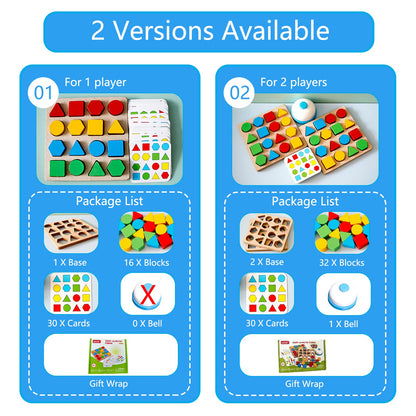 Montessori Toys for 3 4 5 6 7 8, Educational Wooden Pattern Blocks Race Shape Matching Sorting Sensory Toy, Geometric Shape Activity Board Game Toddlers Kids Boys Girls (for 2 Players)