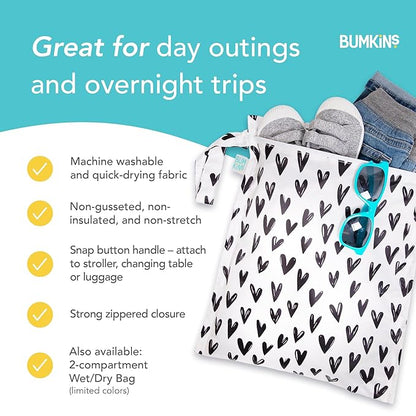 Bumkins Waterproof Wet Bag for Baby, Swim Suit, Cloth Diapers, Pump Parts