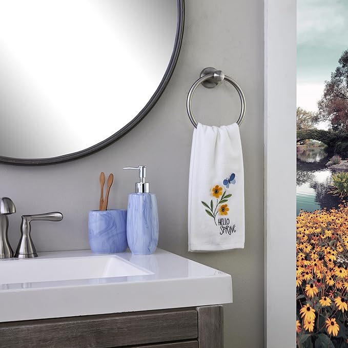 SKL Home Hello Spring Flowers 100% Cotton 3D Embroidered 2pc Hand Towel Set