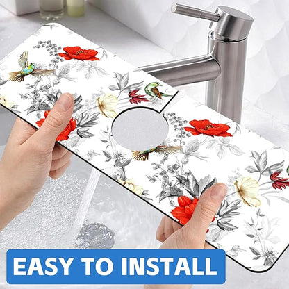 Poppy Wildflower Nightingale Sink Faucet Absorbing Mat Sink Splash Guard Faucet