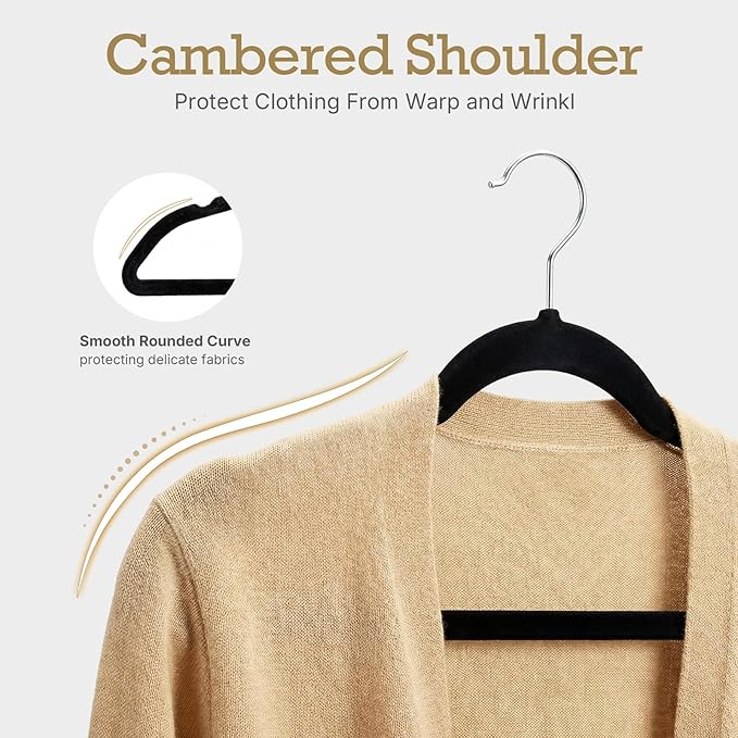 HOUSE DAY Black Velvet Hangers 120 Pack, Premium Clothes Hangers Non-Slip Felt Hangers, Sturdy Black Hangers Heavy Duty Coat Hangers, Durable Suit Hangers, Space Saving No Hanger Mark Rotating Hook