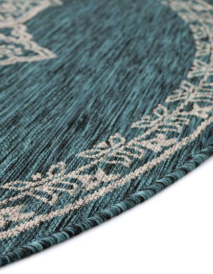 Unique Loom Outdoor Traditional Collection Area Rug - Antique (5' 3" Round Teal/Ivory)