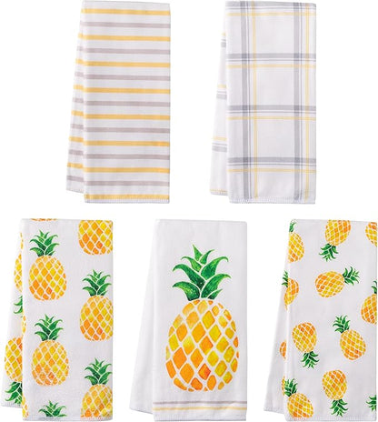 R HORSE 5Pcs Pineapple Kitchen Dish Towel Set Fruit Theme Absorbent Drying