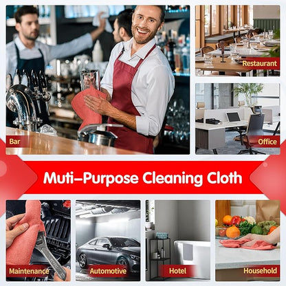 FIXSMITH Red Microfiber Cleaning Cloth -Pack of 8, Highly Absorbent Cleaning