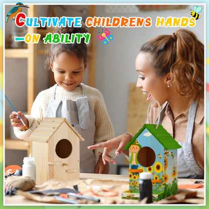 Liliful 2 Pack Wooden Birdhouse Kit for Kids and Adults, DIY Painting Set & Real Outdoor Birdhouse, Durable Craft for Garden, Classroom, Birthday Gifts Ages 3-5 4-8 8-12