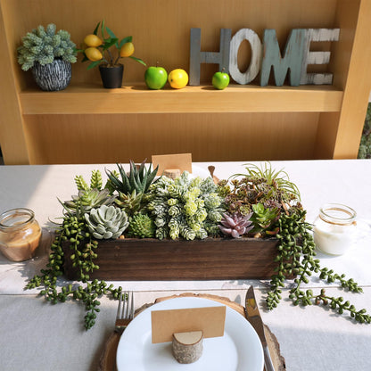 Winlyn Artificial Succulent Arrangement 15" Assorted Succulents Plants in Brown Rectangular Wooden Box Faux Potted Succulents Plant for Farmhouse Home Table Centerpiece Mantel Shelf Kitchen Décor