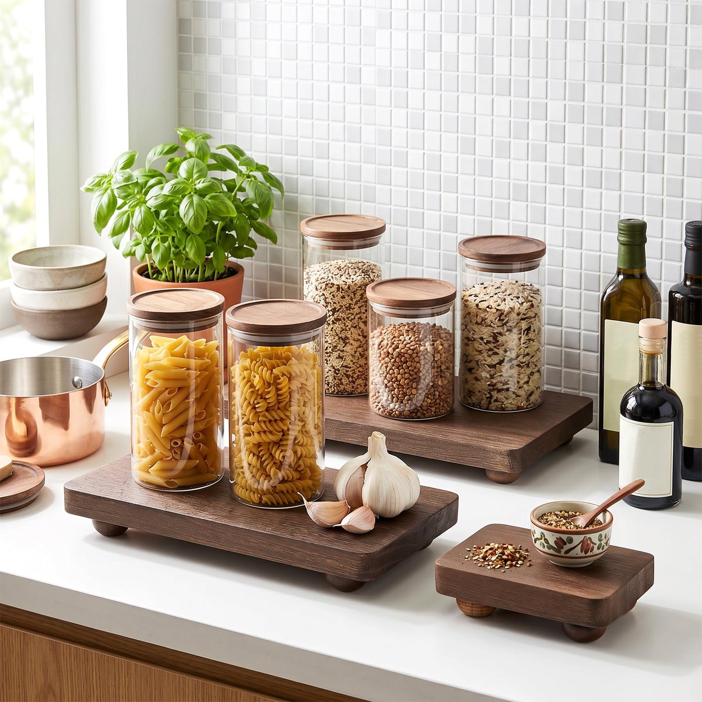 BotleFlow 3 Pcs Wooden Risers for Display Wood Pedestal Stand Wood Riser Display Pedestal Stand Square Wooden-Pedestal Holder for Decor Home Kitchen,3 Sizes(12 x 6.7, 8 x 4.7, 4 * 2.8 in,Brown)