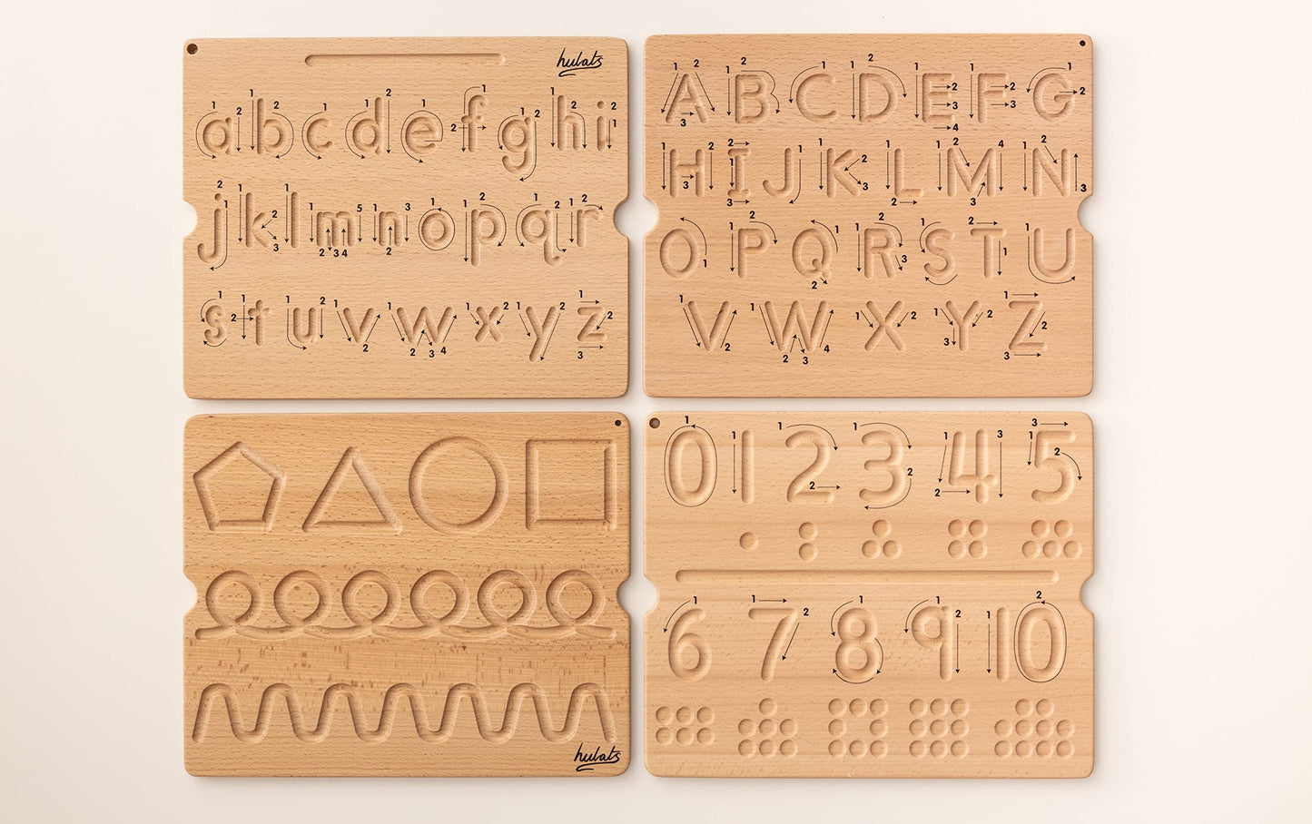 Hulats Learn to Write - Number & Letter Tracing Boards with Direction Arrows - Montessori Wooden Alphabet & Numbers Board Set, Ages 3-5 - Deep Grooved Handwriting Practice, Screen-Free