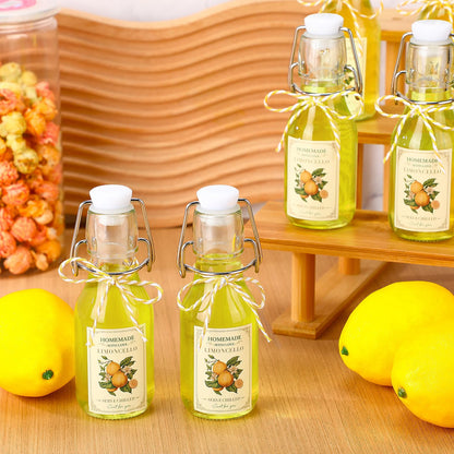 Havawish 20 Sets 4 oz Limoncello Bottles Swing Top Glass Bottles for Homemade Clear Flip Top Mini Limoncello Bottle with Labels Airtight Cap Lids for Home Brewing Gifts Wedding Baby Shower Favors
