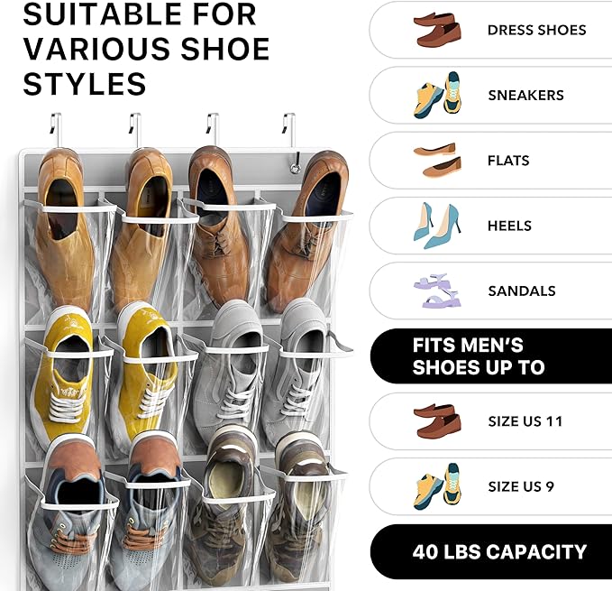 Simple Houseware 24 Pockets Large Clear Pockets Over The Door Hanging Shoe