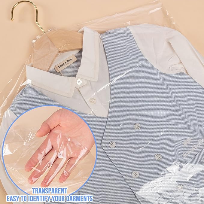 100 Pack Dry Cleaning Bags for Clothes, 60x150 cm Dry Cleaner Bags Plastic Clear
