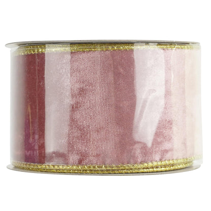 MEEDEE Pink and Gold Velvet Ribbon 2.5 inch Thick Velvet Wired Edge 10 Yards Two Tone Ribbon for Christmas Tree, Gift Wrapping, Wreaths, Large Bows, Crafts Supply