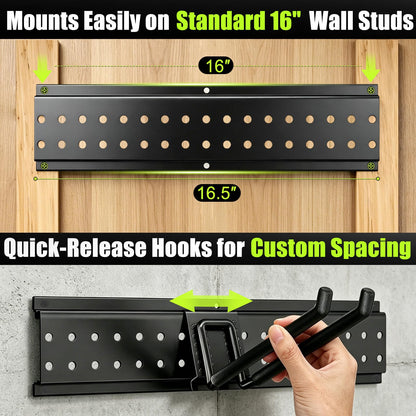 HOLDRAIS Garage Tool Organizer Wall Mount, 49.5 Inch Heavy Duty Garage Organization System with 10 Adjustable Hooks, Garden Tool Storage Rack for Garage, Yard & Shed, Holds Up to 400 lbs