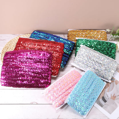 MECCANIXITY 27 Yard Sequins Beaded Lace Trim 0.6 Inch Wave Sequin Braid Trim Strip Paillette Ribbon for Crafts, Embellishments, DIY Sewing Costume, Bling Silver