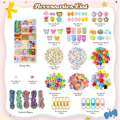 Ecoofor 487 PCS Beaded Keychain Making Kit, Acrylic Letter Beads with Heart, Star & Flower Charms for DIY Jewelry, Bag Accessories & Crafts for Women