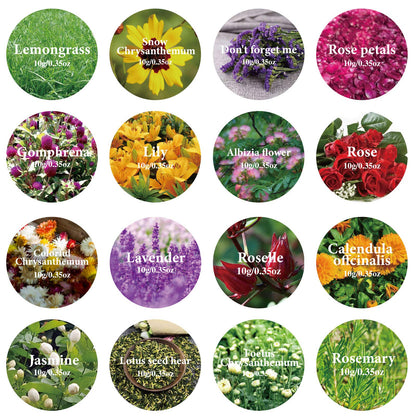 SACATR 16 Bags Dried Flowers,100% Natural Dried Flowers Herbs Kit for Soap Making, DIY Candle Making,Bath - Include Rose Petals,Lavender,Don't Forget Me,Lilium,Jasmine,Rosebuds and More