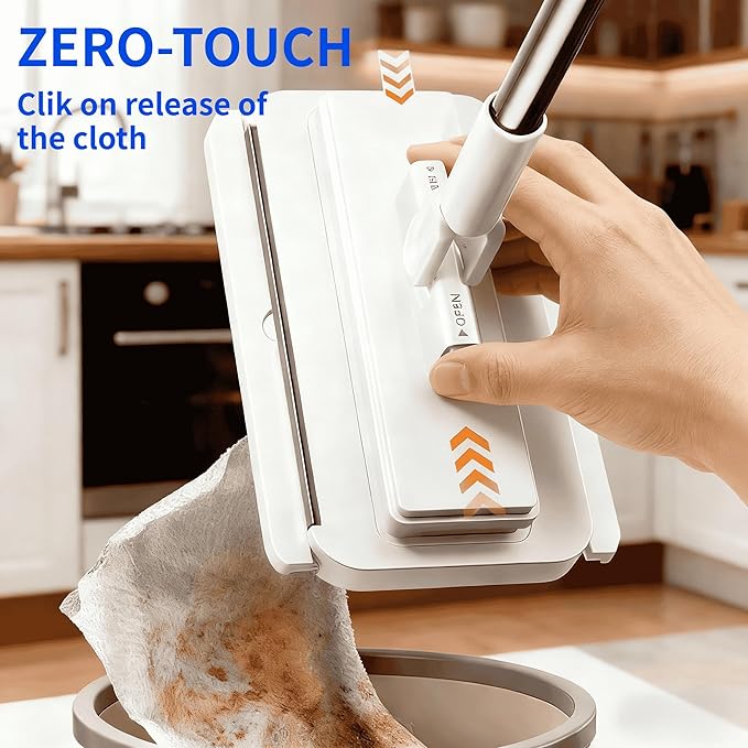 Snap Grip Mini Mop Stick with 39in Handle — Zero-Touch Gap Dust Cleaner &