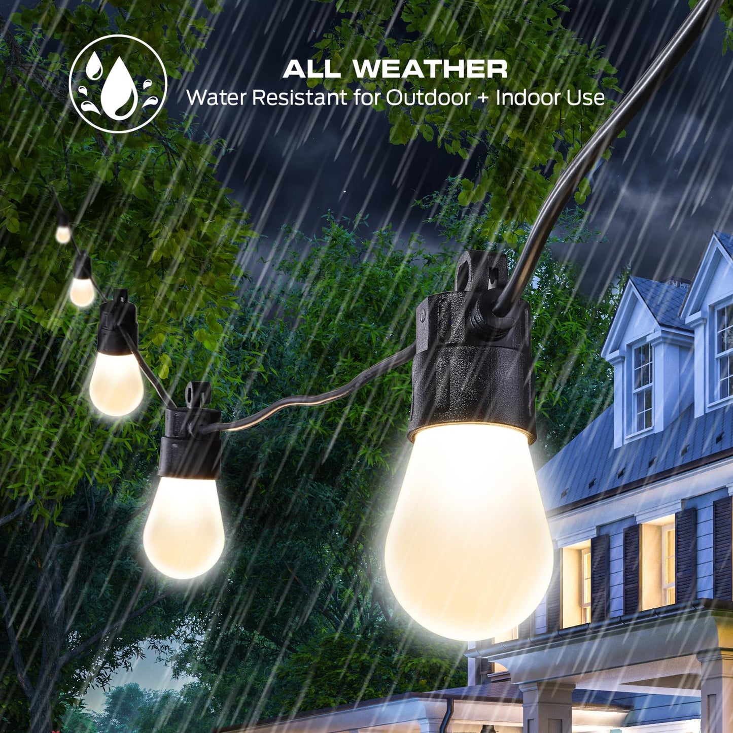 Monster 24 Foot Outdoor Smart RGB+IC+WW String Lights, 12 Bulb Color Flow Dimmable LEDs, Sound Reactive, Water & Weather Resistant, Compatible with Alexa, Siri, Google Home, App