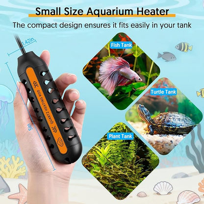 QZQ Aquarium Heater, 100W Adjustable Fish Tank Heater with Digital Display, External Temperature Controller, Submersible Turtle Tank Heater for 10-20 Gallon Tanks
