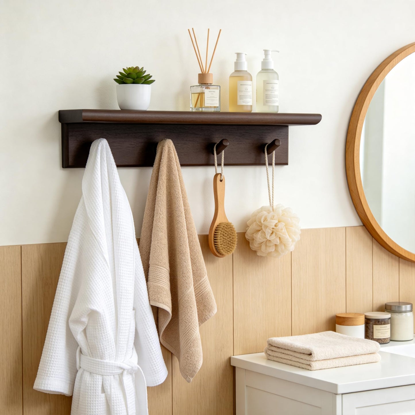 Musanpou Wall Mounted Coat Rack with Shelf, Walnut Color，hat Rack for wall