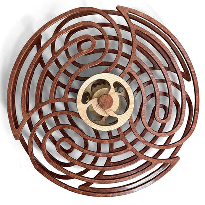 Mindsight Moving Kinetic Wall Art - Wind up to power peaceful motion (no battery) - Calming Wall Décor for Living Room, Office, Bedroom, Kitchen - Hand Crafted Wood - Ripple, Canyon Brown