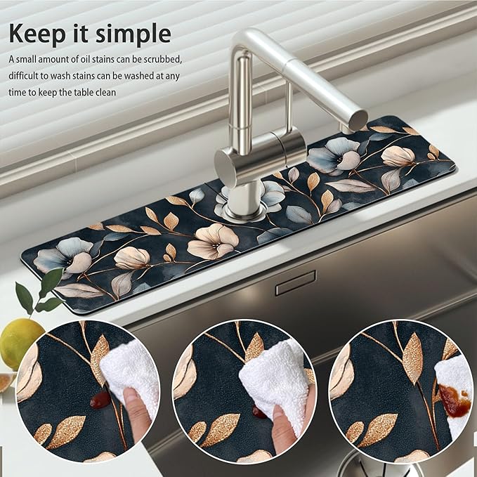 Bimkole 2 PCS Faucet Absorbent Mat, Kitchen Faucet Sink Splash Guard Wraparound