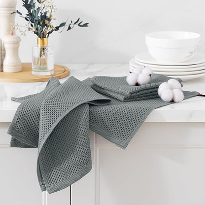 Kitinjoy 100% Cotton Kitchen Dish Cloths, 6 Pack Waffle Weave Ultra Soft