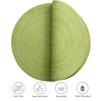 Placemats,Table Mats,Round Placemats Set of 6,Washable Easy Clean Heat-Resistant Non-Slip for Kitchen Table(Green)