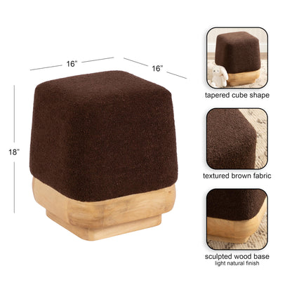 Kate and Laurel Sabri Square Upholstered Ottoman with Mango Wood Base, 16 x 16 x 18, Soft Brown and Natural, Modern Boucle Living Room Ottoman Foot Rest for Apartment or Dorm Room Decor
