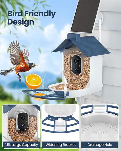 Mother’s Day Present, Smart Bird Feeder with Camera, Solar Powered Bird Feeder Camera with AI Bird Identification, Bird Watching Camera Outdoor, Auto Capture & Notify, Ideal Present for Bird Lover