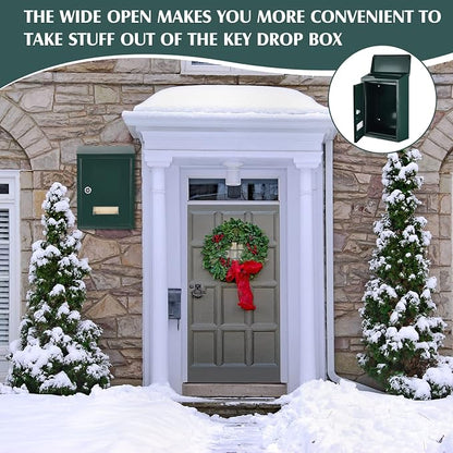 Amylove Weatherproof Mail Boxes with Key Lock, Security Locking Wall Mount Metal Mailbox with Slot for Outside, Large Capacity for Mail, Packages, Donations, Voting 11.8" H x 8.3" L x 2.8" W, Green