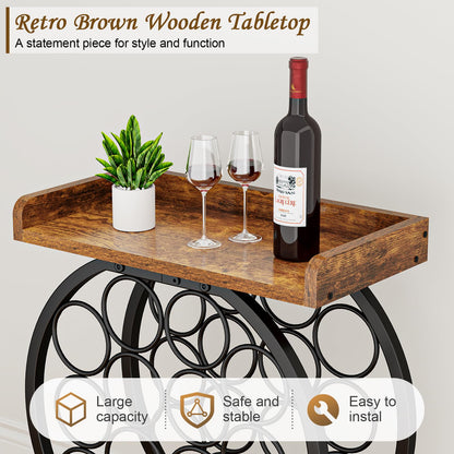 X-cosrack 14 Bottles Countertop Wine Rack with Wooden Tabletop, Round Metal Freestanding Wine Storage Holder, Wine Racks Countertop Wine Bottle Organizer Display Stand for Pantry Home Kitchen Bar