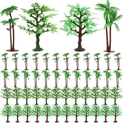 Janinka 36 Pcs Mini Toy Jungle Trees Plastic Model Coconut Trees Figurines with Base Cake Decoration Rainforest Diorama Supplies Scenery Architecture for Craft, Building, Scenery Landscape, 4 Styles