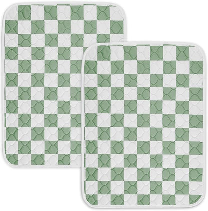 2 Pack Sage Green Checkered Washable Pee Pads for Dogs, Checkered Reusable Dog Pee Pads, for Puppy Playpen, Crate, Whelping Box, Potty Training, Cute Aesthetic Absorbency, Leak-Proof Non-Slip